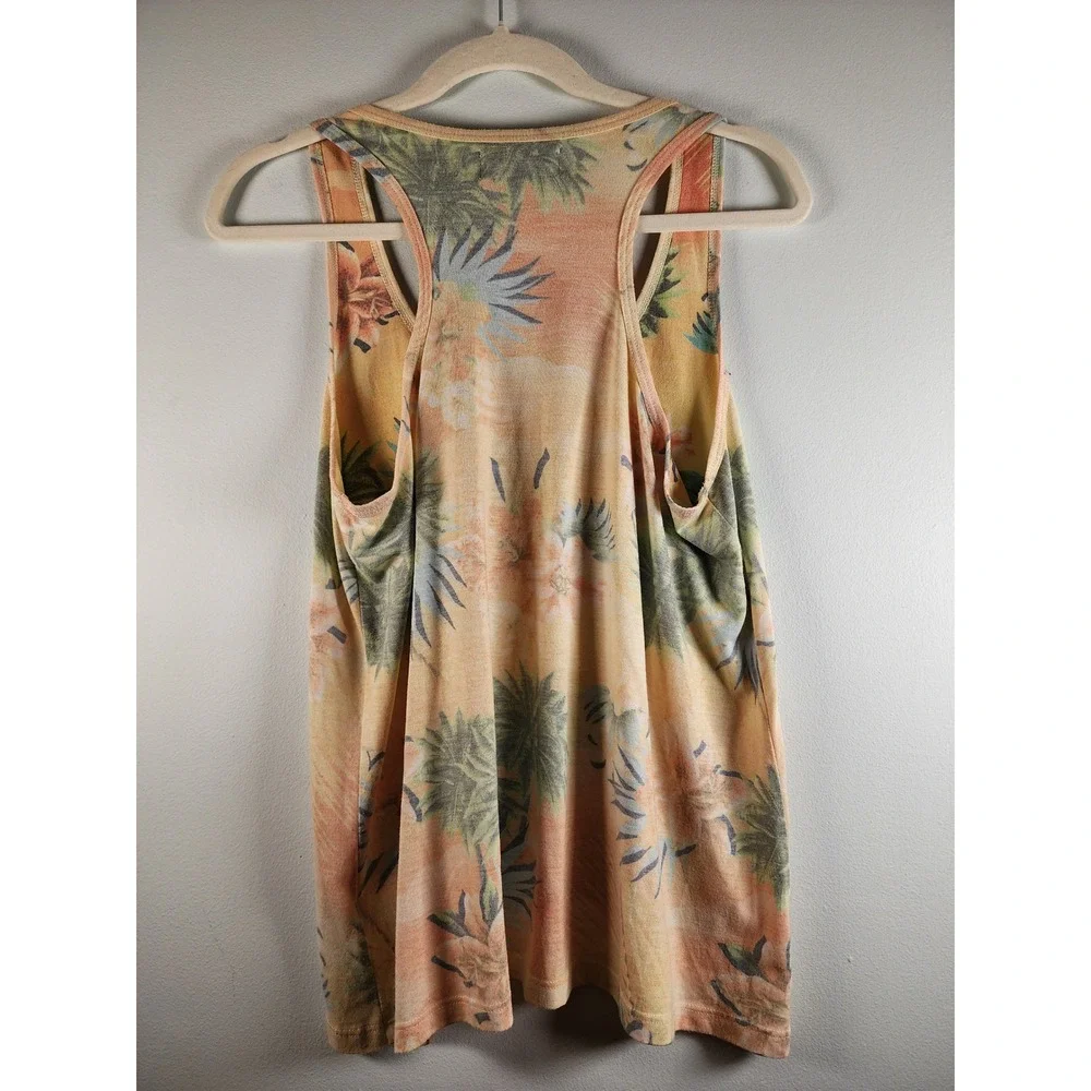 SoulCycle Womens Tropical Palm Tree Racerback Tank Top Orange Yellow Medium